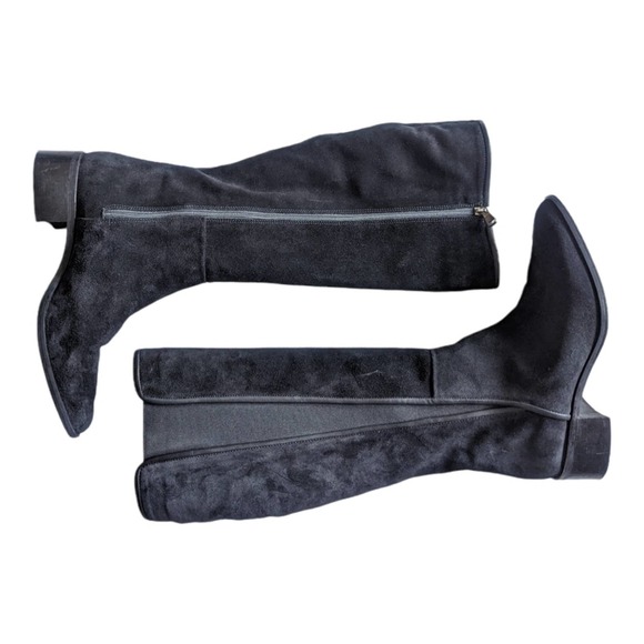 Fabianelli Black Suede Leather Knee High Almond Toe Boots Size 7 - Picture 8 of 8